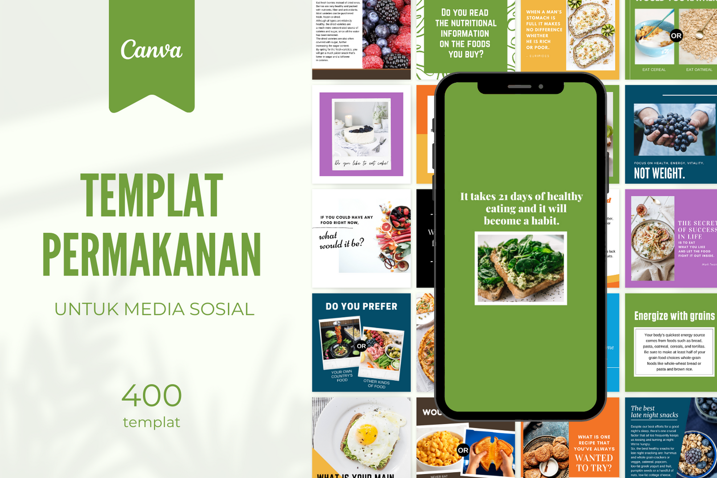 Bundle Pemakanan dengan 400 Templat Untuk Media Sosial